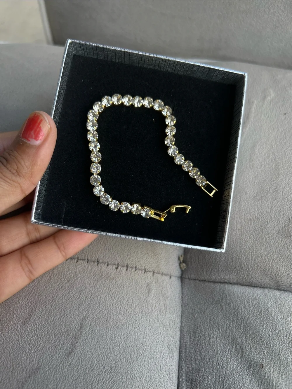Anthropologie Gold Crystal Tennis Bracelet
